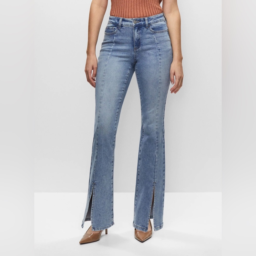 MELANIE LYNE Flare Leg Front Slit Jeans